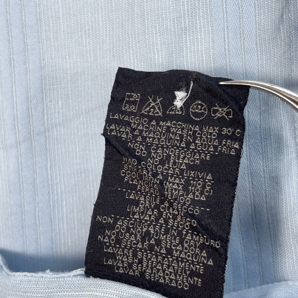 Zegna Sport Linen-Cotton Shirt Men XL Blue Stripe Pocket Made in Italy Button Up - Picture 16 of 16